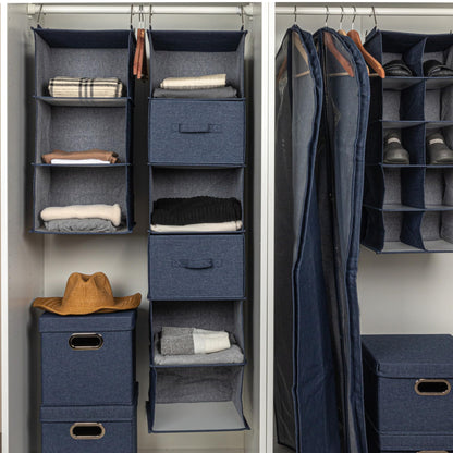 Household Essentials Hanging Cotton Blend Closet Organizer with 6 Storage Shelves, Denim