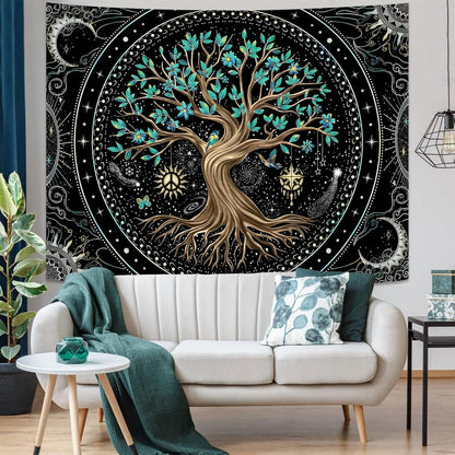 Lunerfex Tree of Life Tapastry Butterfly Moon Tapastry Flower Tree Tapestries Mandala Wall Hanging for Bedroom and Living Room Decor 36×48 Inches