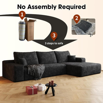 108" Sectional Couches for Living Room Modern Modular Sofa with L-Shape Couchs Upholstered Boneless Couch Deep Seat Sectional Couch with Chaise (Black, Right Facing Chaise+2Seaters)