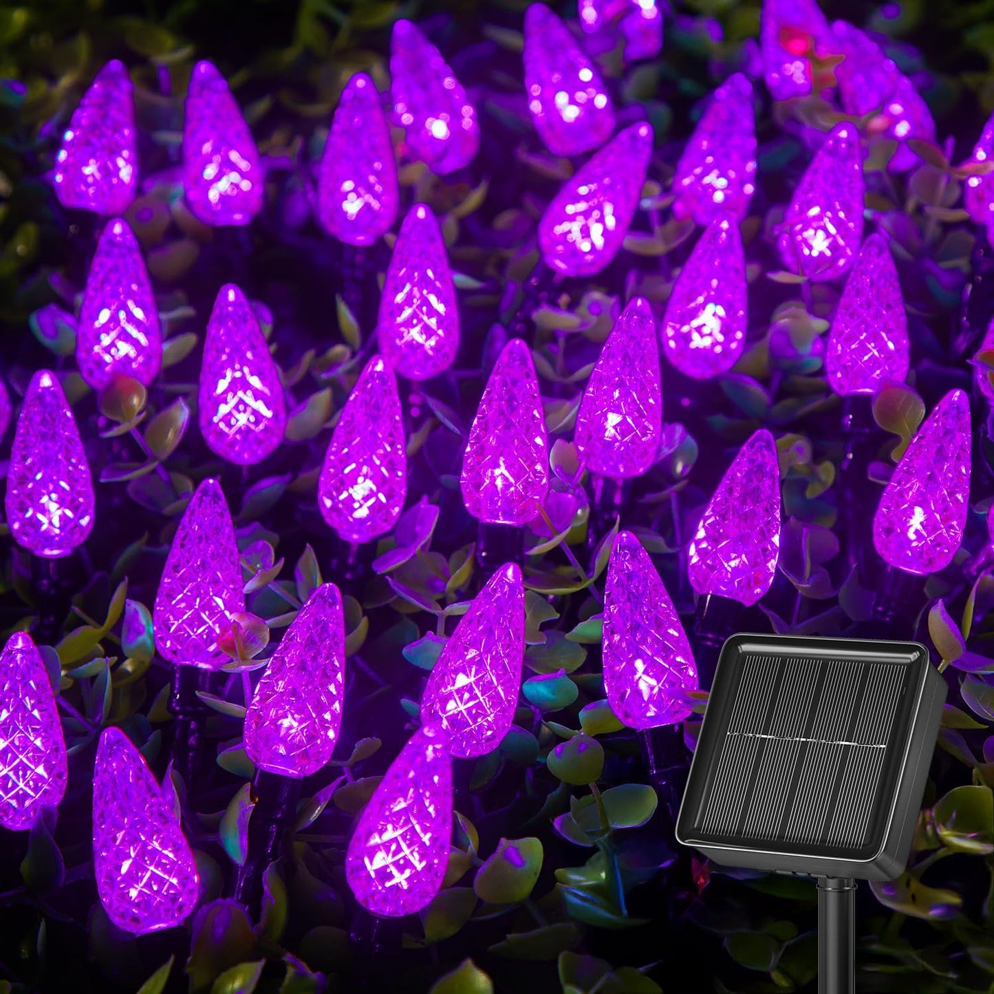 Brightown Solar Operated C6 Halloween Outdoor Lights, 22.64ft 50 LEDs Purple Halloween Lights, Strawberry LED Fairy Lights, Solar Waterproof String Light for Tree, Garden Decor Outdoor Decorations