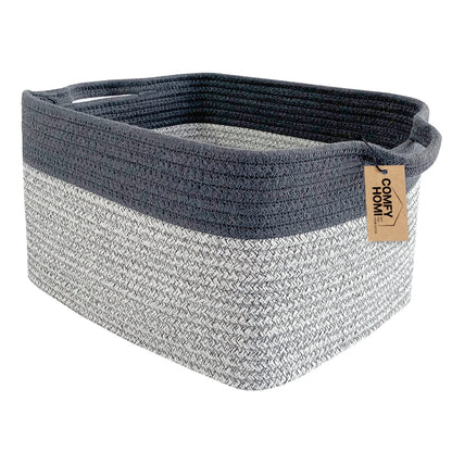 COMFY-HOMI Cotton Rope Woven Basket with Handles for Shelves,Toys,Book, Cloth Storage Baskets Bin for Organizing-13.5"x11"x9.5" Toy Decorative Organizer for Living Room, Bathroom-Light Grey