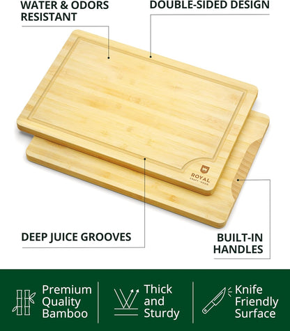 ROYAL CRAFT WOOD Extra Large Cutting Boards for Kitchen Meal Prep & Serving-Bamboo Wood Cutting Board with Deep Juice Groove - Charcuterie & Chopping Butcher Block for Meat - Gadgets Gift (XL 18x12")