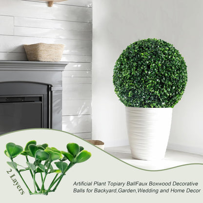 Ogrmar 2 PCS 17.7 inch 2 Layers Artificial Plant Topiary Ball Faux Boxwood Decorative Balls for Backyard, Balcony,Garden, Wedding and Home Décor (17.7 Inch)