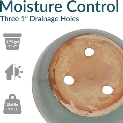 Sunnydaze Chalet Large Ceramic Plant Pot - Round Outdoor Glazed Ceramic Planter Pot with Drainage - Seafoam - 14.5"