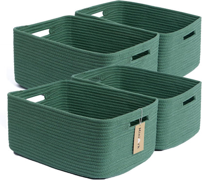 Large Storage Baskets for Organizing, Closet Shelf Baskets for Clothes Blanket Towels, Baby Nursery, Toy Bins Box, Woven Rope Baskets, 17 x 13 x 7.5”, 4 Packs Green
