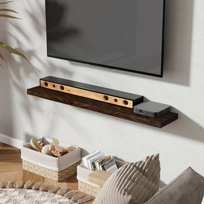 Fun Memories Rustic Elm Wood Floating Shelves for Wall, 48" Floating Shelf Wall Mounted, Long Floating Disply Shelf with Heavy-Duty Bracket for Living Room, Kitchen, Bathroom, Walnut Color, Set of 1