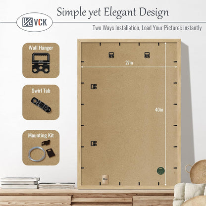 VCK 27x40 Oak Poster Frame 3 Pack, Natural Solid Wood Picture Frames, Wall Gallery Frame