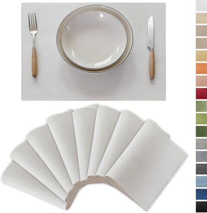 Demetex White Place Mats Set of 8 Washable Linen Placemats Heat Resistant Decorative Table Placemat for Holiday Party Wedding, 13x19 inch, Pure White