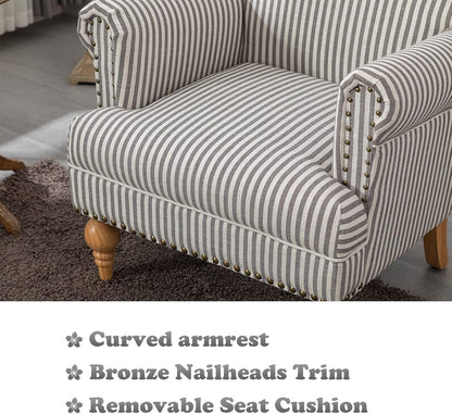 chairus Linen Accent Chair for Living Room Upholstered Mid Century Modern Single Sofa Chair with Solid Wood Legs Comfy Reading Chair Armchair for Bedroom/Office Room/Recption/Lounge, Black Stripe