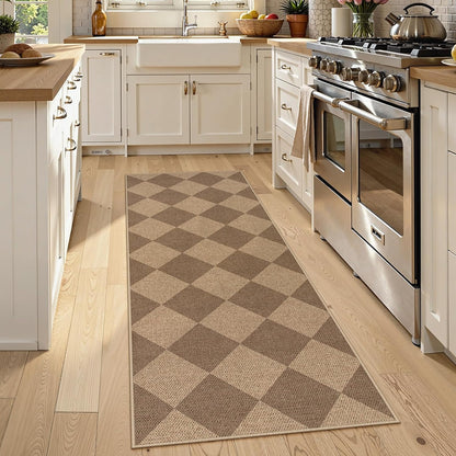 Lahome Checkered Easy Jute Runner Rug, 2x6 Kitchen Mats for Floor Non Slip Washable Entryway Runner, Checkerboard Nature Indoor Outdoor Carpet for Hallway 6ft Entry