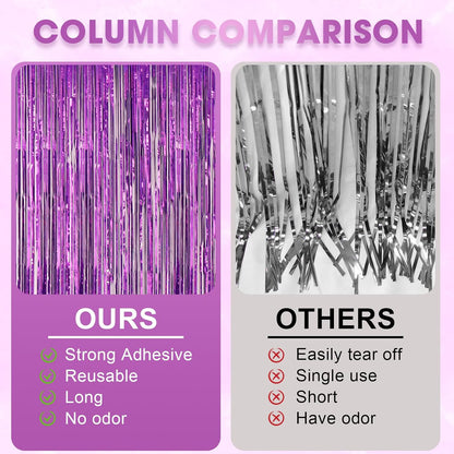 3 Pack 3.3 x 8.2 ft Laser Purple Foil Fringe Backdrop Curtains, Tinsel Streamers Birthday Party Decorations, Fringe Backdrop for Graduation, Baby Shower, Gender Reveal, Disco Party