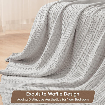 PHF 100% Cotton Waffle Weave Blanket Queen Size, Soft Lightweight Breathable Cozy Summer Blankets for Bed, Luxury Aesthetic Woven Bedding for Home Decor, 90"x90", Light Grey