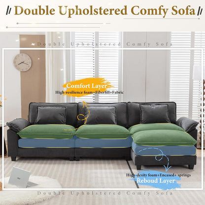 URRED Modular Sectional Sofa Comfy Cloud Couch, Modern Velvet Sofa Sleeper Deep Seat Couches with Ottoman/Pillows for Living Room (Dark Gray, 117''- L Shape)
