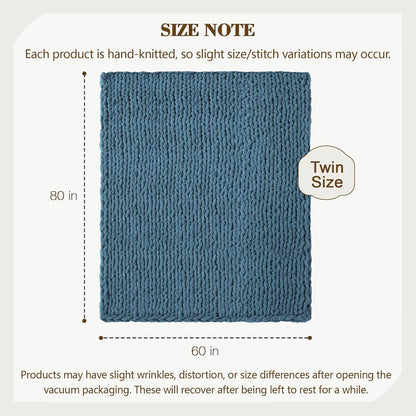 Carriediosa Chunky Knit Throw Blanket 60" X 80" Twin, 100% Hand Made Large Chenille Loop Yarn Soft Fluffy Throws for Couch Sofa Bed, Big Crochet Cozy Heavy Thick Cable Woven Blankets, Lyons Blue