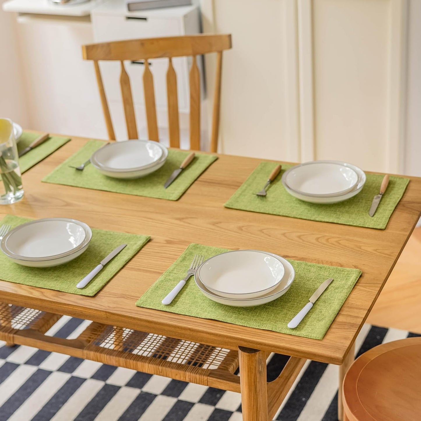 Demetex Sage Green Placemats Set of 4 Linen Textured Table Place Mats Heat Resistant Fabric Plate Mats for Party Holiday Dining Kitchen, Lime Green