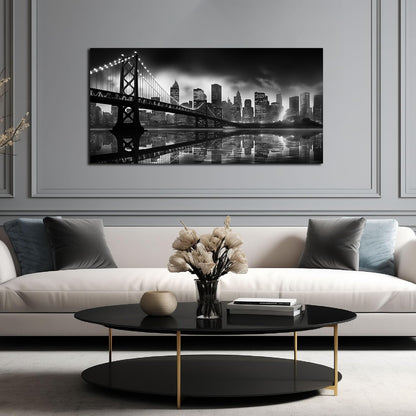 Brooklyn Bridge Canvas Wall Art for Bedroom Black and White City Wall Decor for Living Room Office Wall Art Decor 24 x 48 Inch
