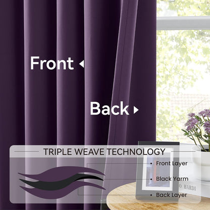 KangBang Purple Curtains Room Darkening Luxury Modern Decor for Living Room, Pinch Pleated Privacy Assured Window Curtains for Locker Room Office with Hooks(Royal Purple,40x96 Inch,2 Panels)