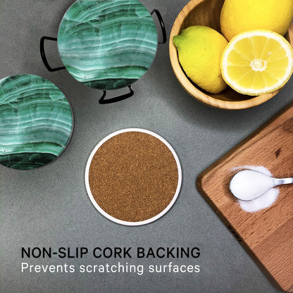 Emerson Coasters for Drinks Absorbent – Dining Table Set of 6 with Holder, 100% Ceramic Wooden Tabletop Protection Marble Style - Non-Slip & Cork Bottom - Heavy Duty (Nova)