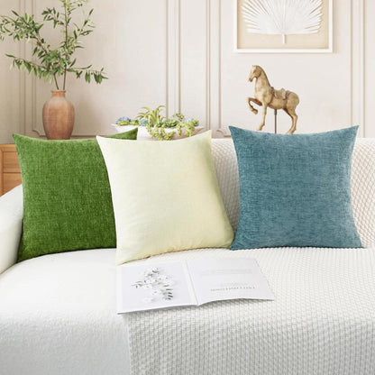 CaliTime Throw Pillow Covers Decorative 18 X 18 Inches Pack of 4 Cozy Chenille Cushion Cases for Couch Sofa Bed Living Room Home Beige