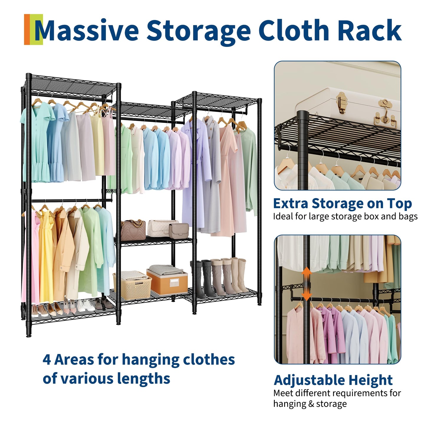 Garvee Clothes Rack Heavy Duty Freestanding 4 Hanging Rods Adjustable