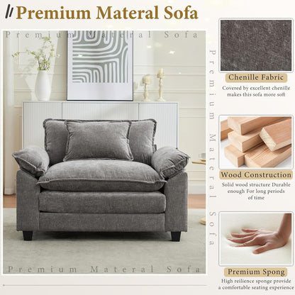 URRED Modular Sectional Sofa Comfy Cloud Couch, Modern Chenille Sofa Sleeper Deep Seat Couches with Ottoman/Pillows for Living Room (Gray, 53'')