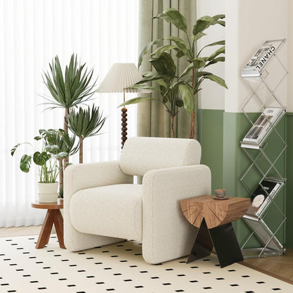 Accent Chair, Modern Boucle Fabric Armed Chair, Comfortable Single Sofa Chair for Living Room, Solid Wood Frame, Comfy Side Chair for Bedroom, Office, Reading (Beige)