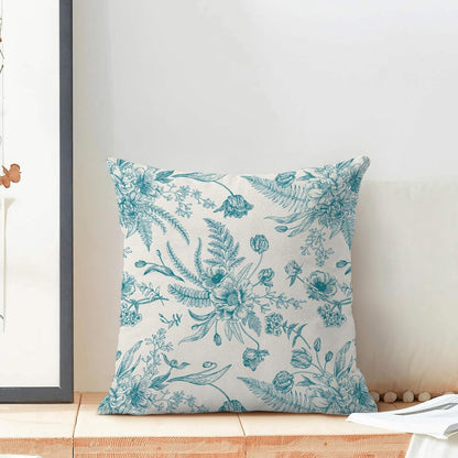 CXMEIFLY Aqua Teal Spring Pillow Covers 18 x 18 Inch Set of 2 for Chinoiserie Flowers Decor Throw Pillows Floral Leaves Seasonal Plant Outdoor Decorative Cushion Cases for Couch Bed Decorations