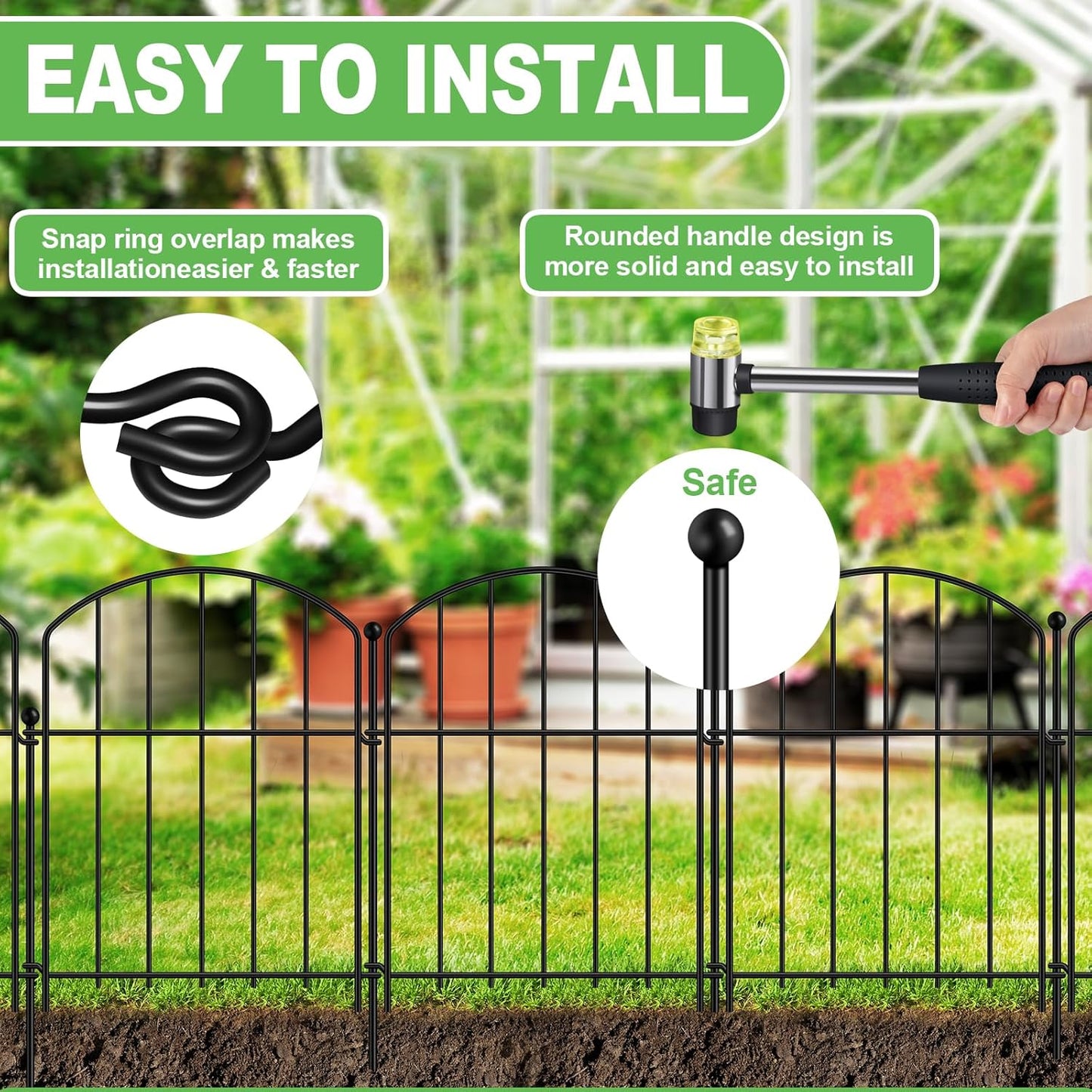 Decoration Garden Fence 17in x 20ft, 20 Pack Rustproof Metal Animal Barrier Fence, Arched Flower Bed Edge Decorative Rabbit and Dog Ground Defense No-Dig Fence for Patio Patio Outdoor