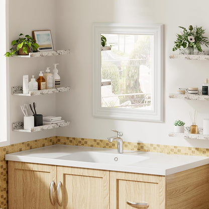 upsimples Floating Shelves for Wall, Wall Shelves for Decor Storage Set of 6, Wall Mounted Wood Shelf for Bedroom, Living Room, Bathroom, Kitchen, Picture Ledge Shelf, Rustic White