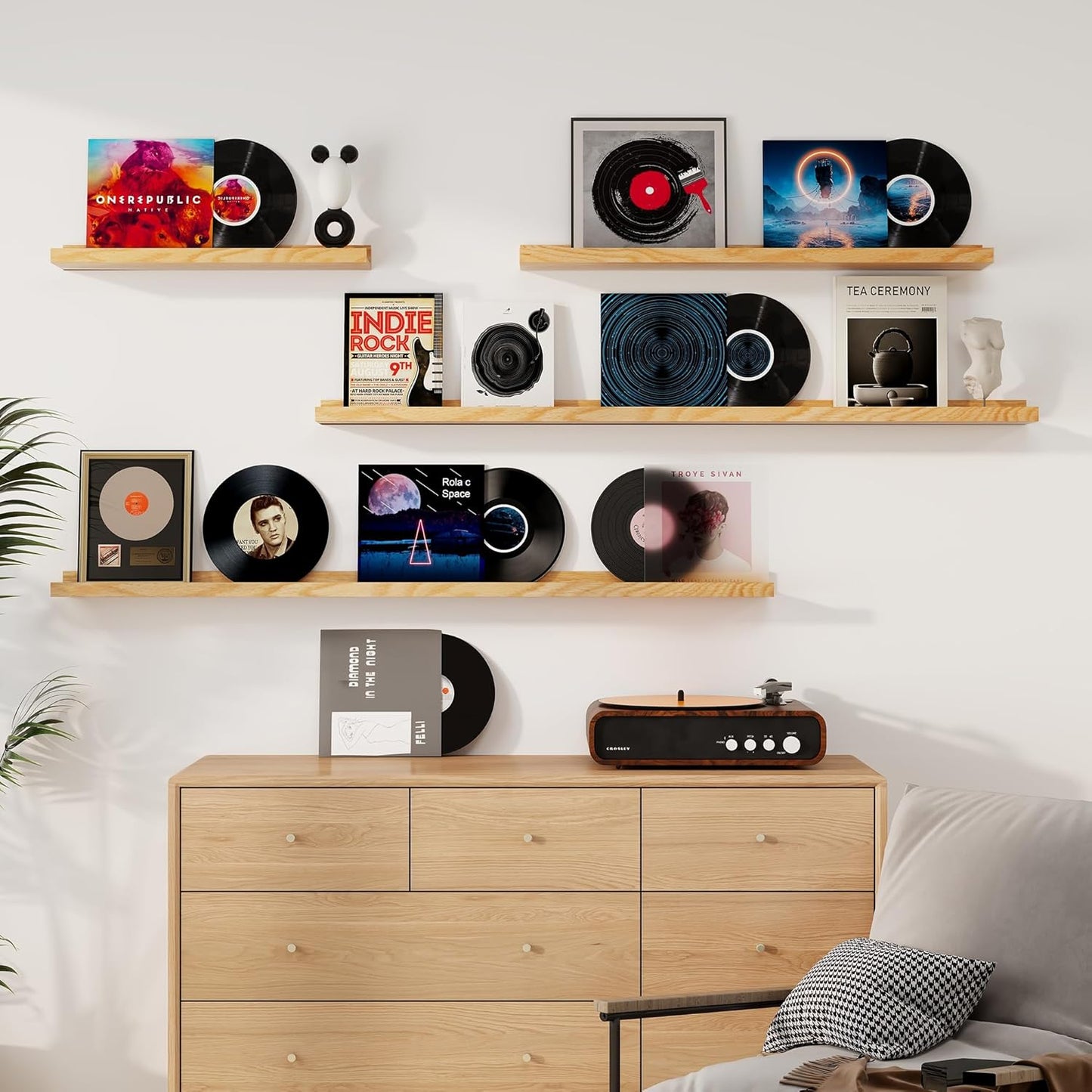 Floating Picture Ledge Shelves 55 Inch Solid Oak Wood Set of 2, Rustic Wall Storage Shelves with Lip, Kids Bookshelf, Photo & Picture Ledge Shelves for Bedroom, Living Room, Kitchen