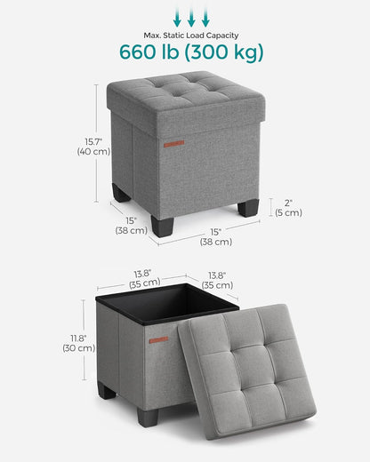 SONGMICS Storage Ottoman, Small Ottoman Foot Rest with Legs, 15 x 15 x 15.7 Inches Foot Stool, Load up to 660 lb, for Living Room, Bedroom, Dorm, Dove Gray ULSF014G02
