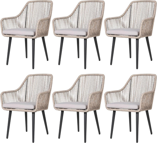 Patiorama Outdoor Dining Chairs, Patio Dining Chair Set of 6, All-Weather Woven Rope Rattan Chairs