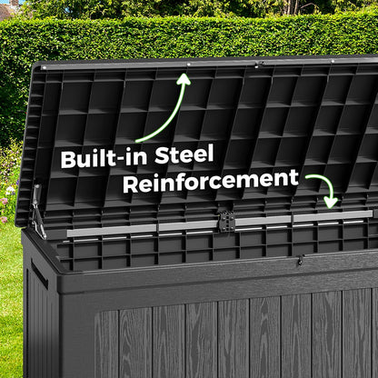 260 Gallon Outdoor Extra Large Resin Storage Box, Waterproof Deck Box Lockable & UV-Resistant, Outside Cushion Storage for Patio Furniture, Garden Tools, Pool Accessories, Black