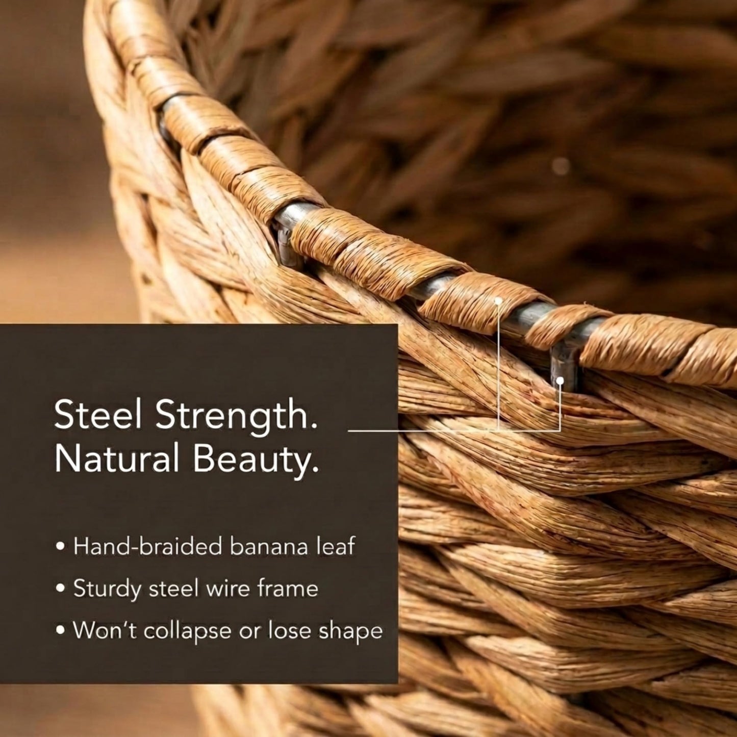 Household Essentials Wicker Waste Basket, Woven Leaf Basket with Wire Frame, Trash Bin or Storage