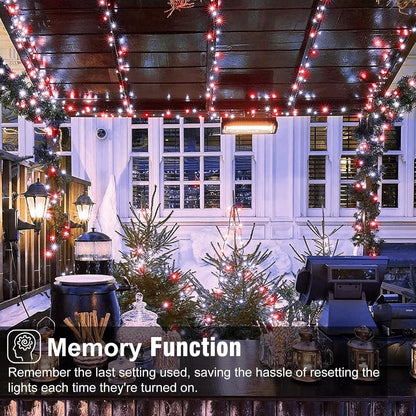 Christmas Lights Outdoor, 66FT 200 LED Christmas String Lights with 8 Modes Waterproof, Connectable Green Wire Twinkle Light for Indoor Patio Garden Xmas Party Holiday Decorations, Red White