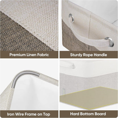 BALEINE 1 Pack Fabric Storage Bins for Shelves, Linen Storage Baskets for Organizing, Decorative Closet Bins for Clothes, Home (Brown, 12"x8"x8")