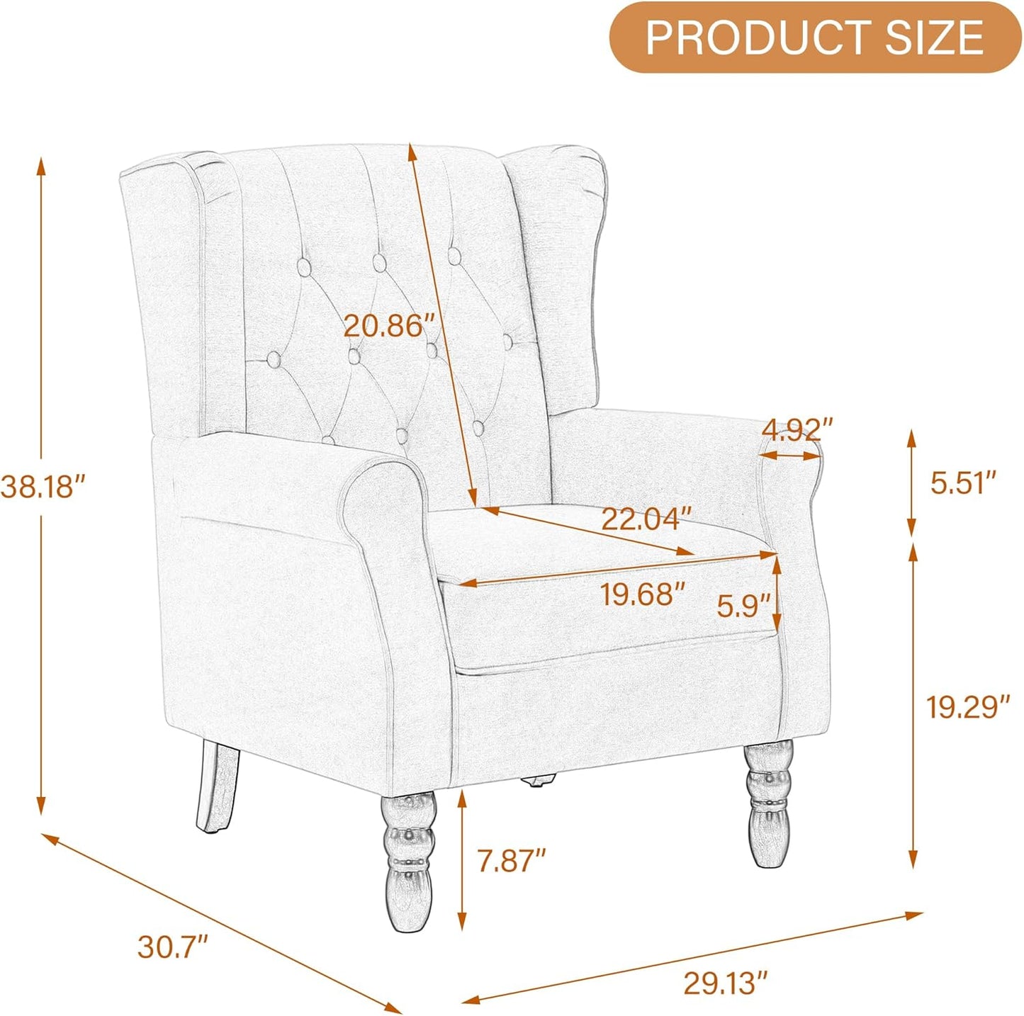 UIXE High Back Accent Chairs Set of 2, Upholstered Armchair in Fabric, Retro Wingback Arm Chair for Living Room, Comfy Single Sofa Bedroom Reading Seat with Solid Wood Legs - Black Blue