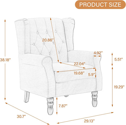 UIXE High Back Accent Chair, Upholstered Armchair in Fabric, Retro Wingback Arm Chair for Living Room, Comfy Single Sofa Bedroom Reading Seat with Solid Wood Legs - Light Gray