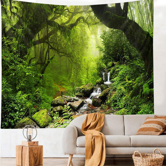Llamazing Forest Tapestry - Green Creek, 60''L51''W - Magic Landscape for Living Room & Bedroom