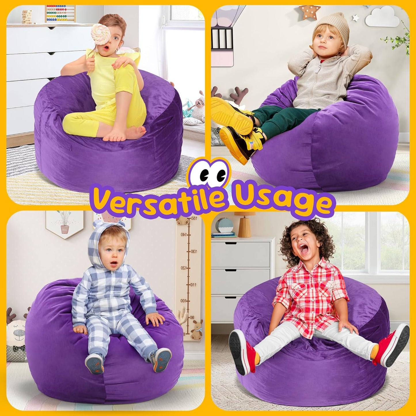 Hobestluk Bean Bag Chairs 2.5FT Bean Bag Chair with Memory Foam Filled & Machine Washable Cover,Beanbag Chair, Small Bean Bag Chairs for Playroom, Living Room, Bedroom