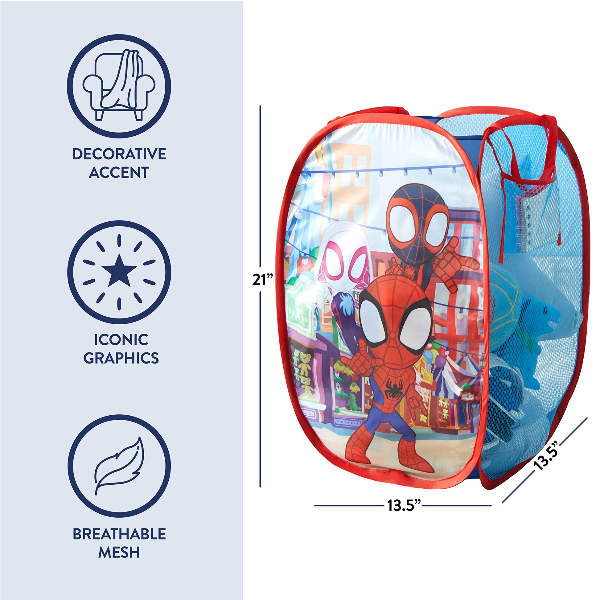 Disney Jr. Spidey and His Amazing Friends Pop Up Storage and Laundry Hamper, 21" H x 13.5" W X