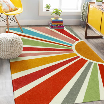 STARUIA Kids Rug 5'x7', Boho Washable Rainbow Nursery Rug, Non-Slip Soft Carpet for Playroom, Classroom, Office, Dining Room