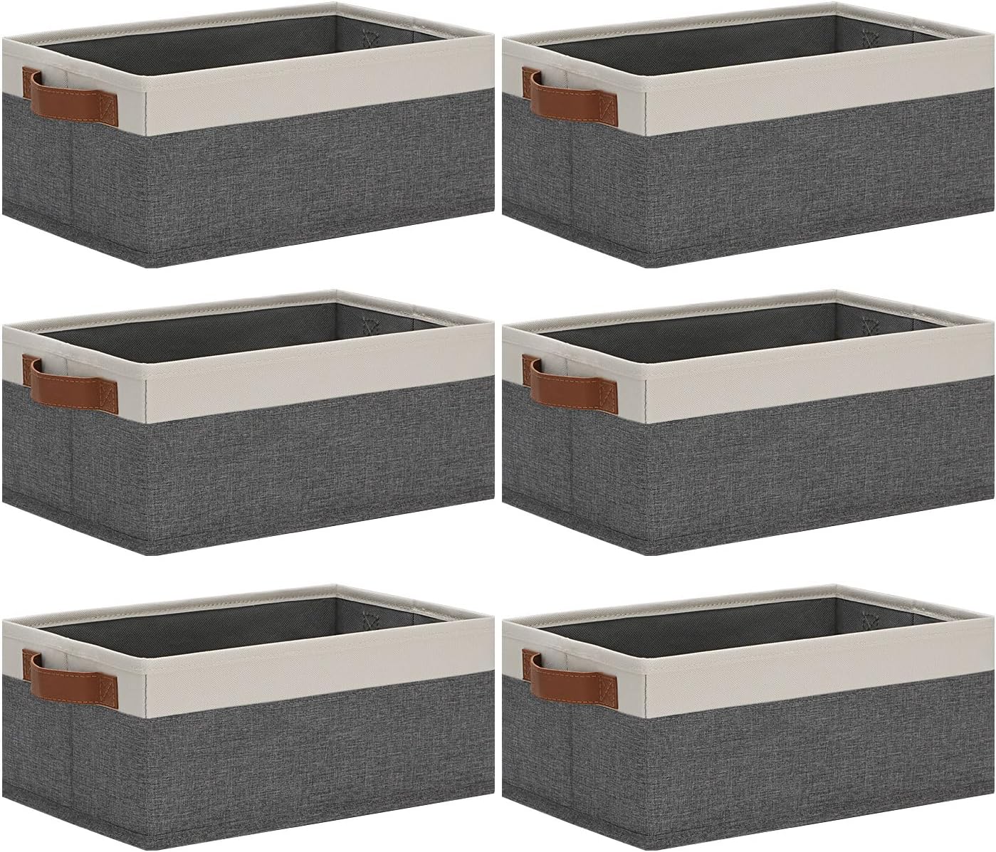 GhvyenntteS Small Fabric Storage Bins with Handles 6 Pack, 11.8" x 7.87" x 5.11" Storage Baskets for Shelves, Baskets for Organizing Clothes Underwear Socks Hats DVDs (Grey/White)