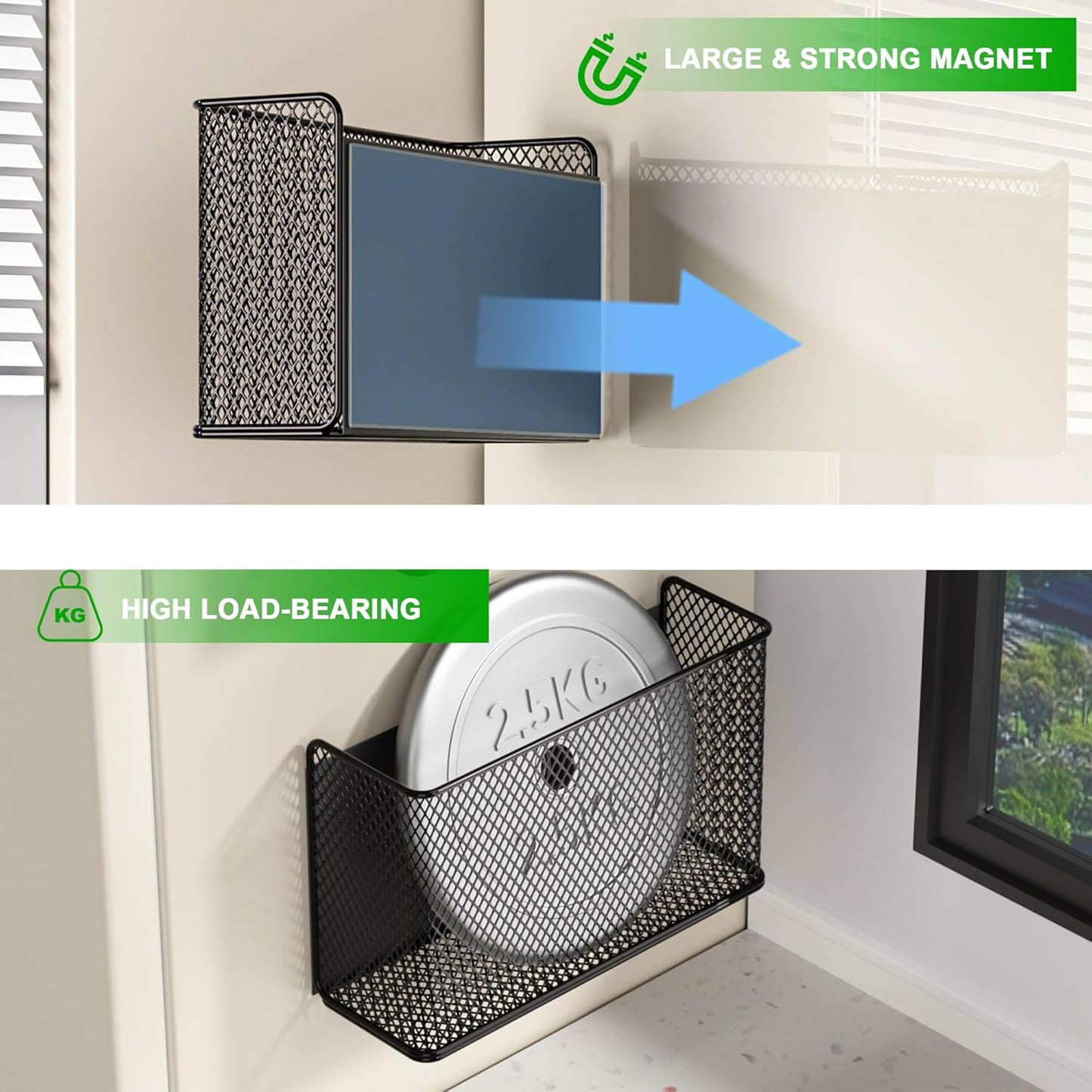 Magnetic Baskets Shelf Bins Organizer Holder Storage Rack Containers for Fridge, Whiteboard, Locker - Home Kitchen Laundry Office School