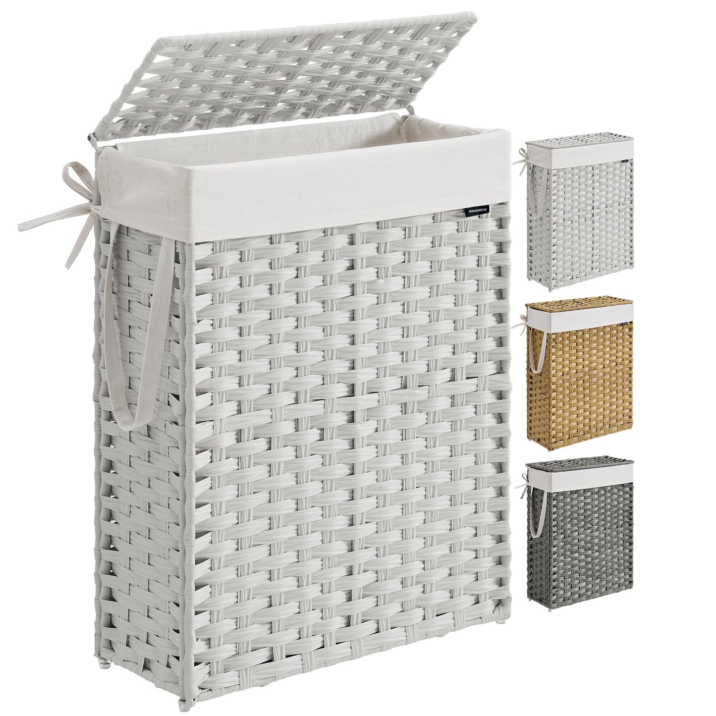 SONGMICS Slim Laundry Hamper with Lid, 14.5 Gallon (55L) Rattan Clothes Laundry Basket with Lid and