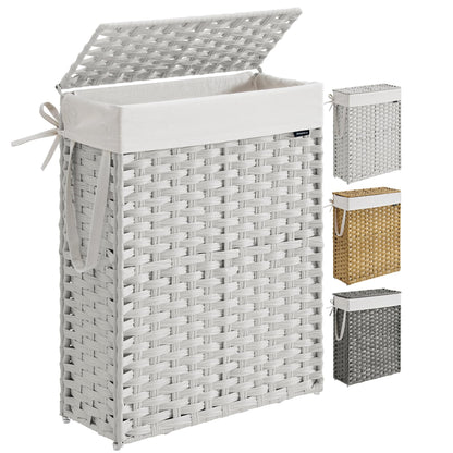 SONGMICS Slim Laundry Hamper with Lid, 14.5 Gallon (55L) Rattan Clothes Laundry Basket with Lid and