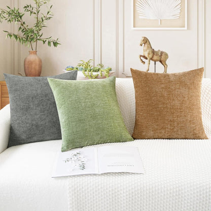 CaliTime Throw Pillow Covers Decorative 18 X 18 Inches Pack of 4 Cozy Chenille Cushion Cases for Couch Sofa Bed Living Room Home Medium Grey