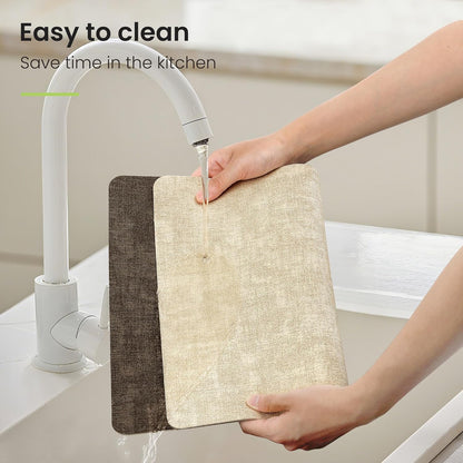 Faux Leather Dual Sided Placemats Set of 6, Square Non-Slip Heat Resistant Placemats with Coaster, Reversible wipeable Waterproof Table Mats for Kitchen, Dining, Outdoor (6, Beige Dark Coffee)