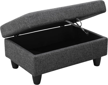 Ottoman Rectangular Storage Ottoman Bench, Flannel Footrest Stool Footstool with Lid for Living Room, Bedroom, Entryway, Black Gray, 35"x23.5"x17.5"