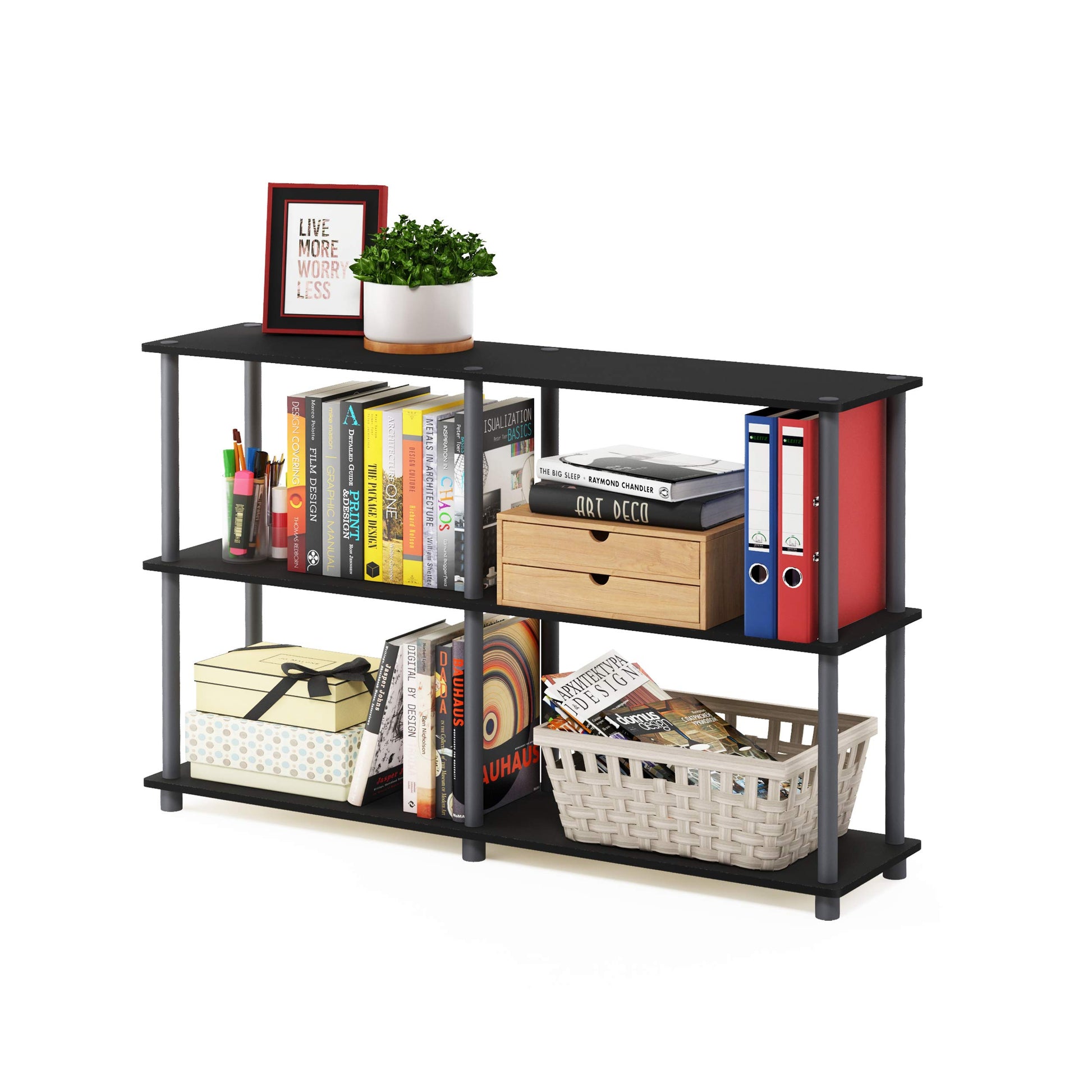 Furinno Turn-N-Tube Storage Shelves, 3-Tier 47.4 Wide Book Shelf, Corner Shelf, Toolless Open